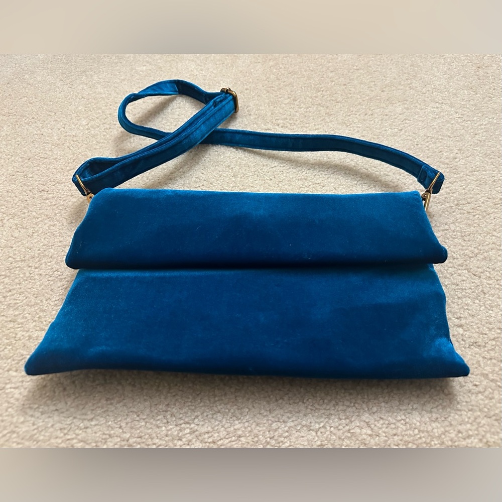 BRAND NEW! Blue Velvet Rollover Oversized Clutch